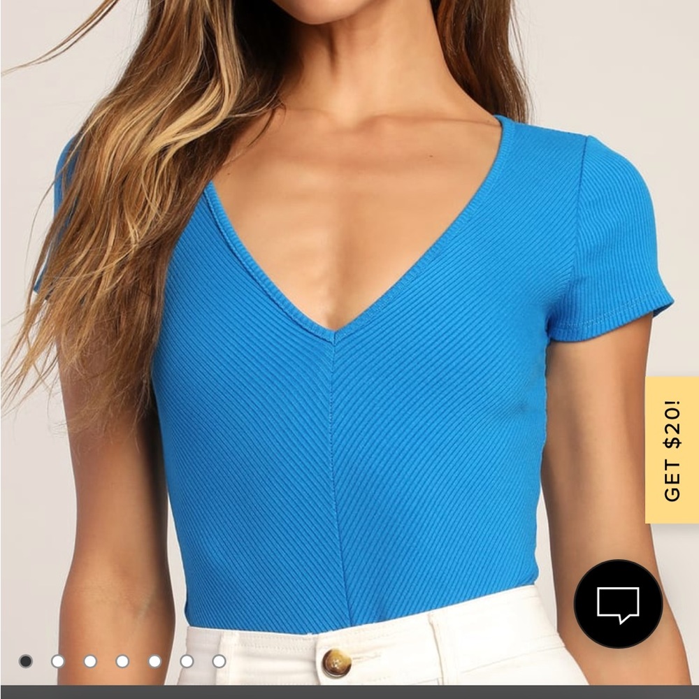 Flirty and Thriving Blue Ribbed Short Sleeve Bodysuit